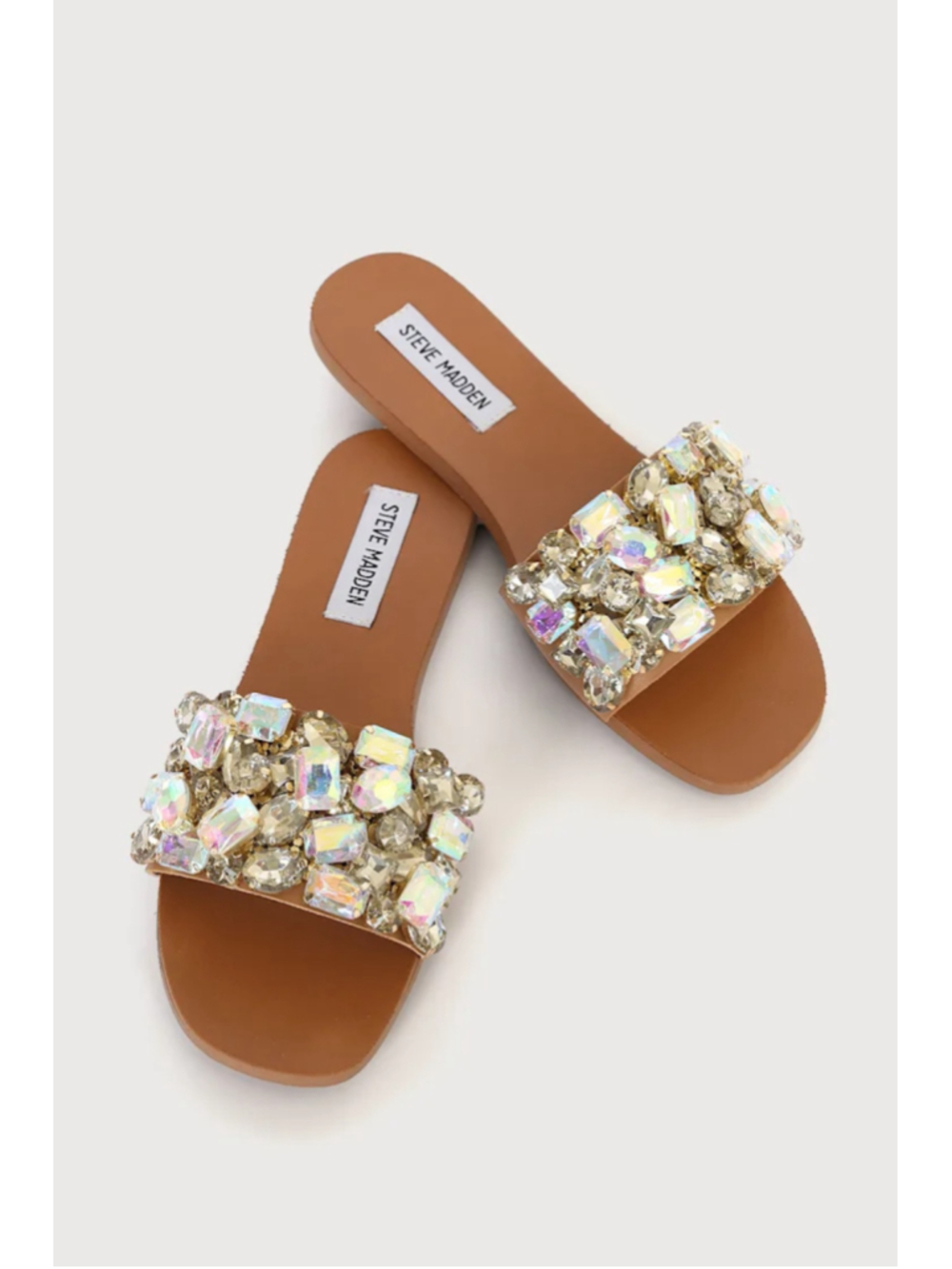 Steve Madden Brionna Medium Nude Rhinestone Slide Sandals iridescent women's 8.5